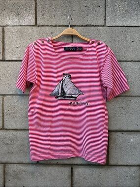 Vintage Pink Striped Sailboat Tee